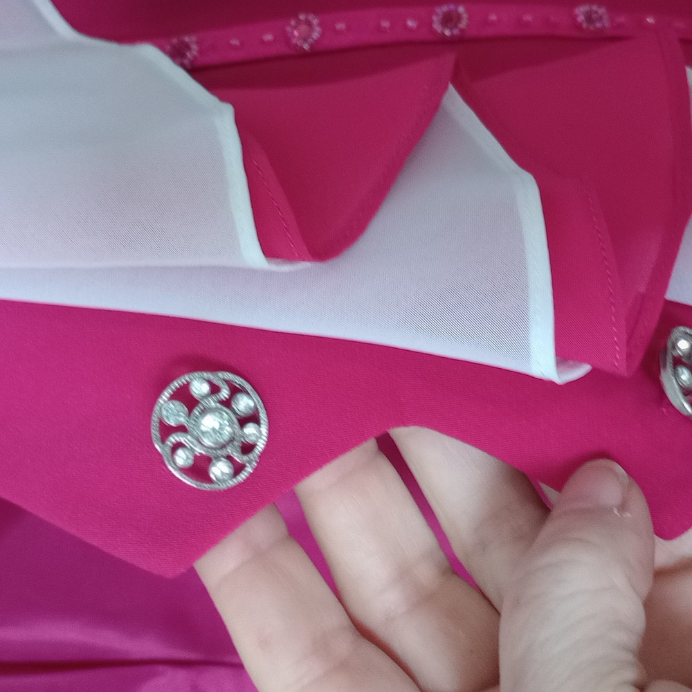 3 Pc Beautiful Bright Pink/White ruffle Spring/ Easter blazer skirt set! Fun - Picture 5 of 5
